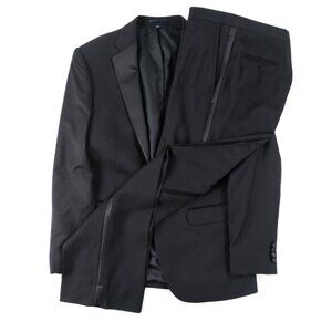 Jos A Bank 2PC Tuxedo Suit Mens 38R Black Wool Blend 30x30 Pants Cocktail Jacket